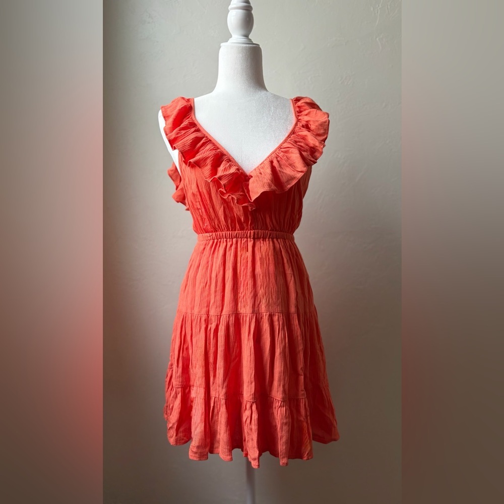 Olivaceous Coral Ruffle Open Back Dress Size Small - Picture 3 of 12